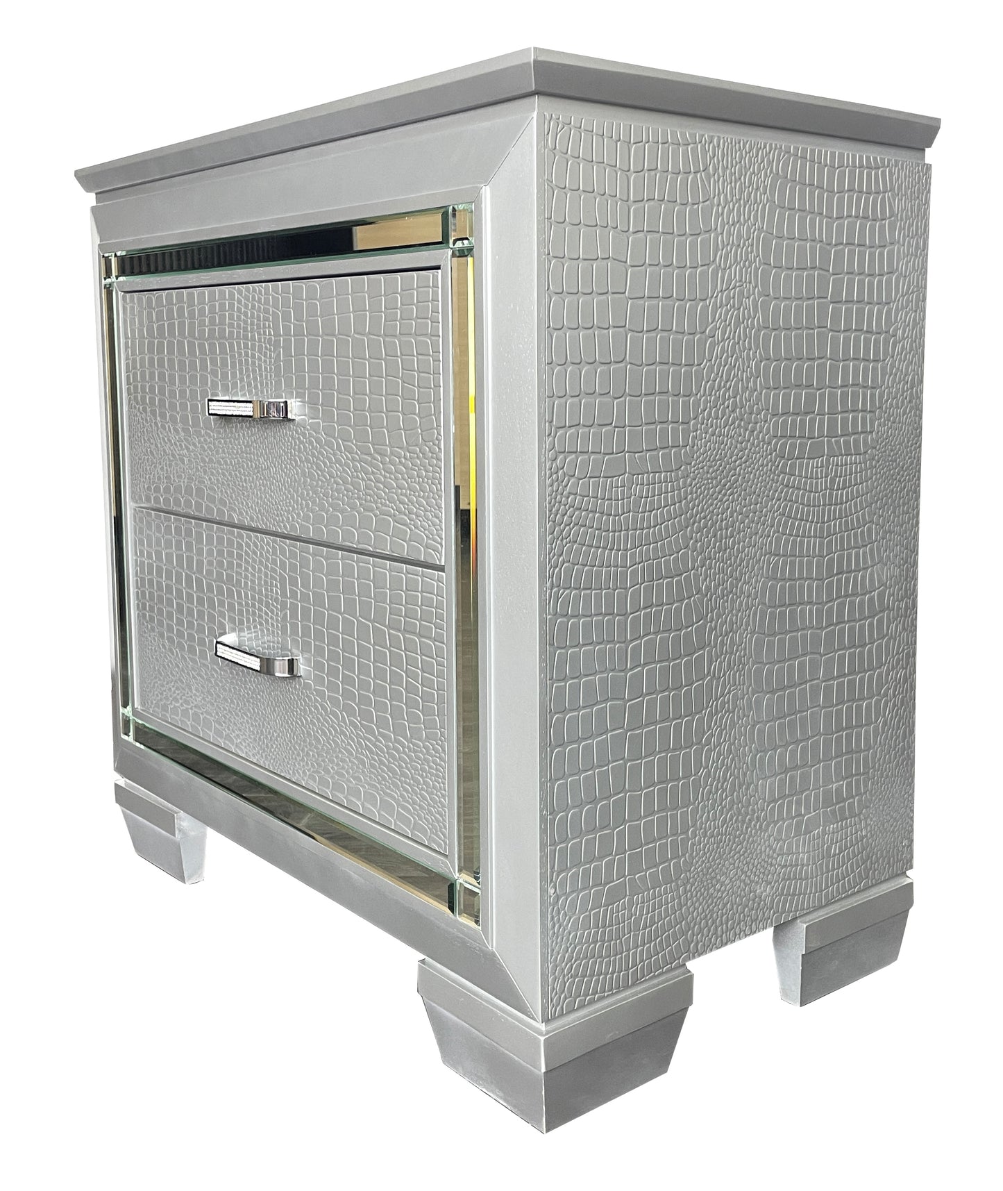 Veronica Silver 2 Drawer Bedside Table