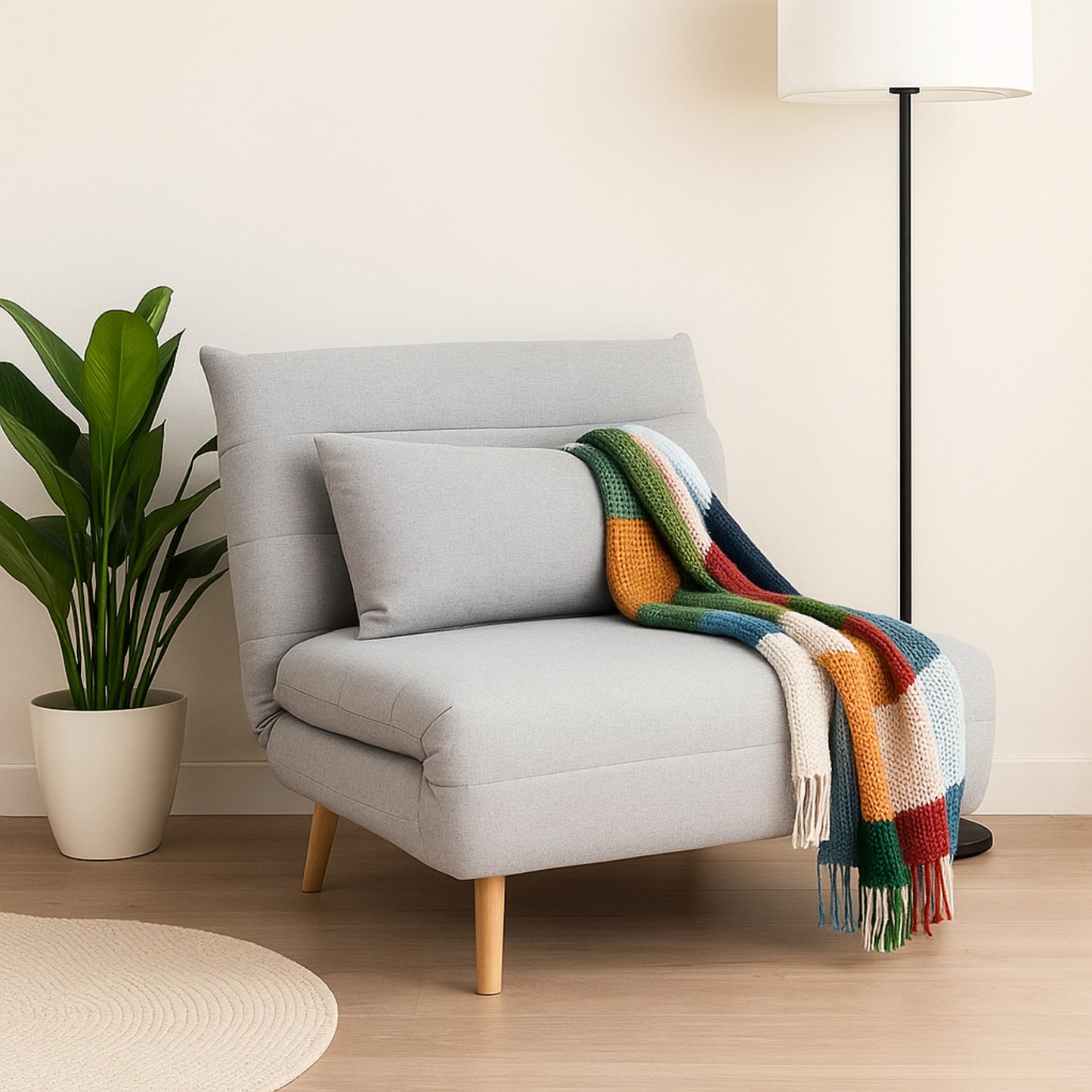 Audrey Light Grey Fabric Single Sofa Bed