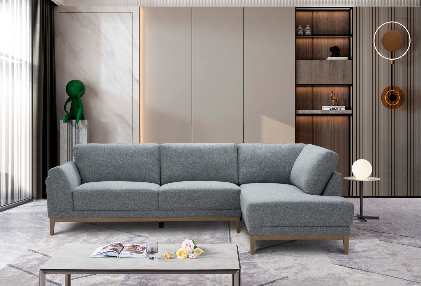 Eton Grey Fabric 3 Seater Sofa with RHF Chaise