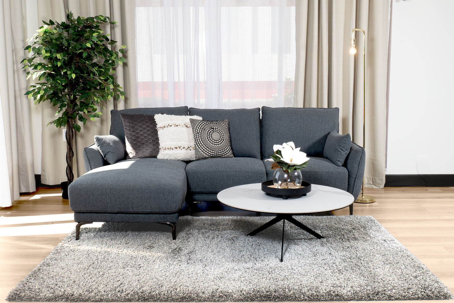 Kayla Grey Fabric 2 Seater Sofa with LHF Chaise