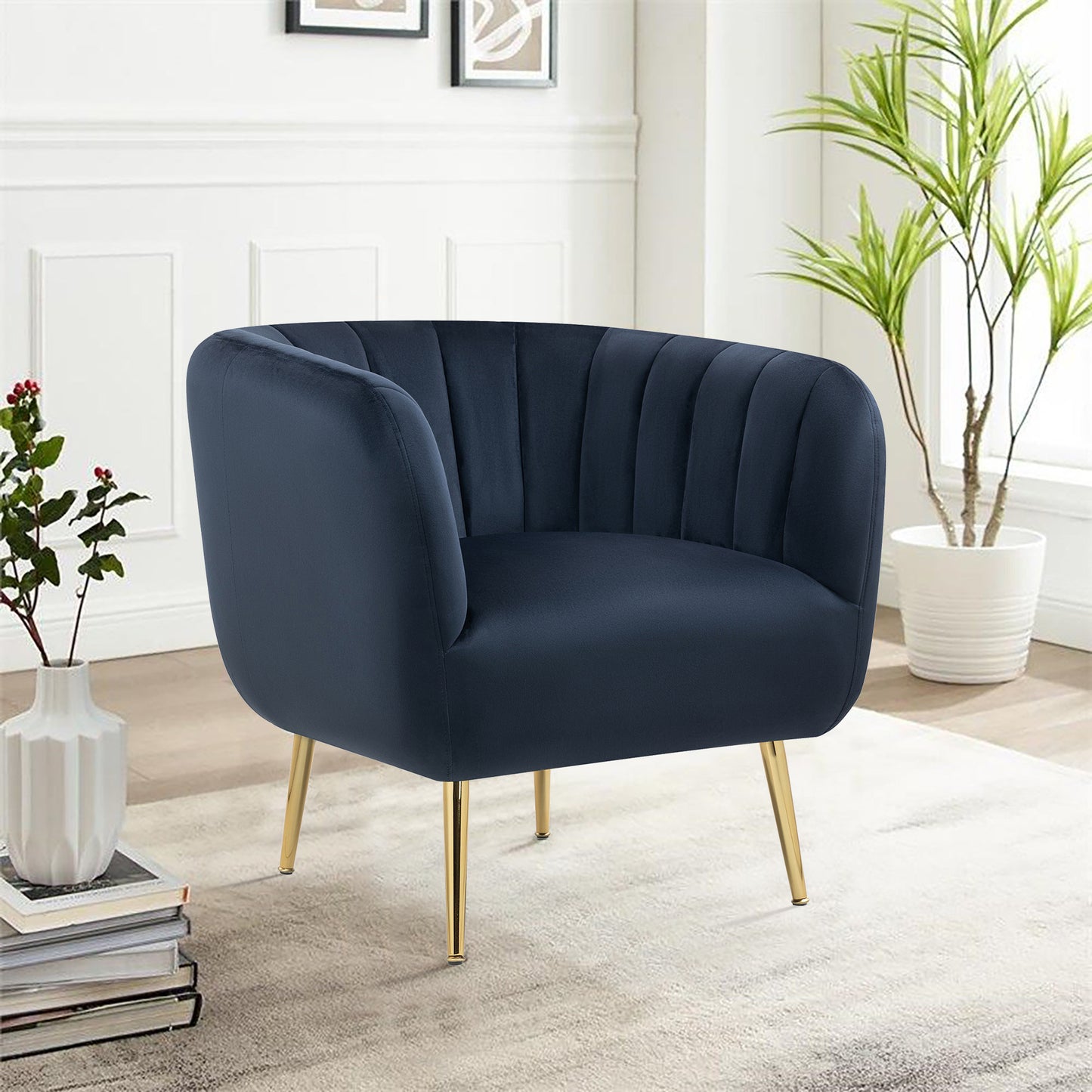 Cecil Navy Valvet Fabric Tub Chair