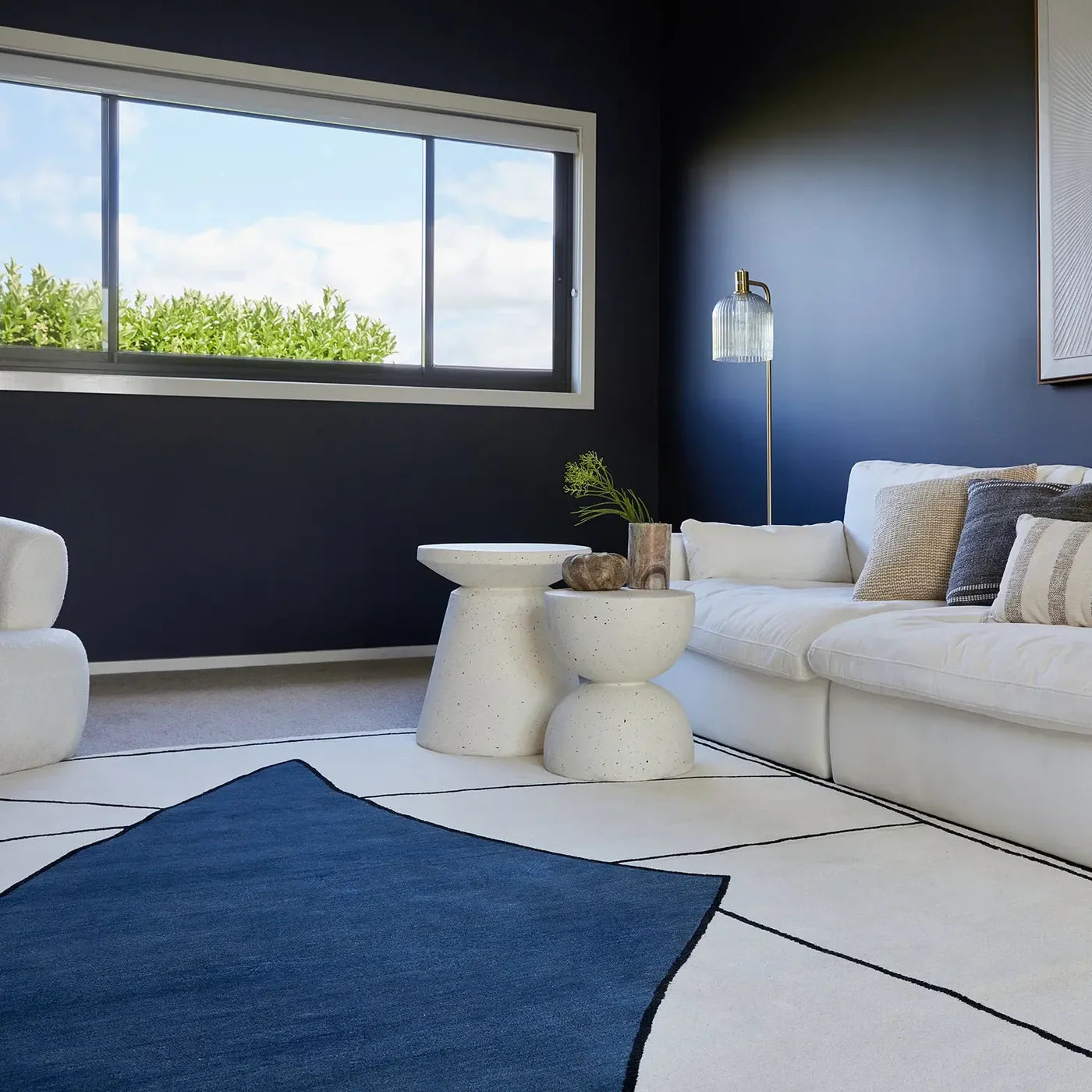 Como   Blue   Designer   Wool   Rug