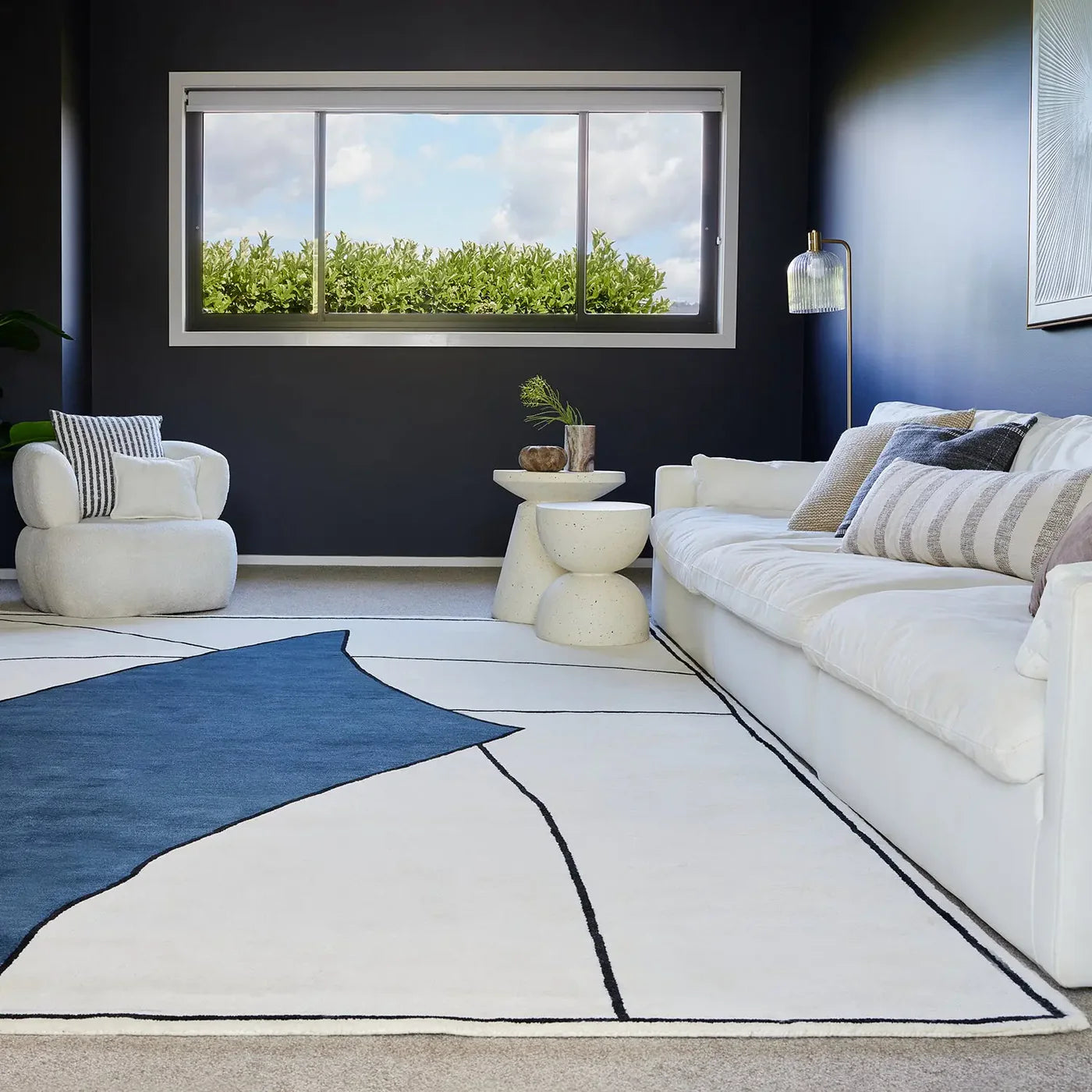 Como   Blue   Designer   Wool   Rug