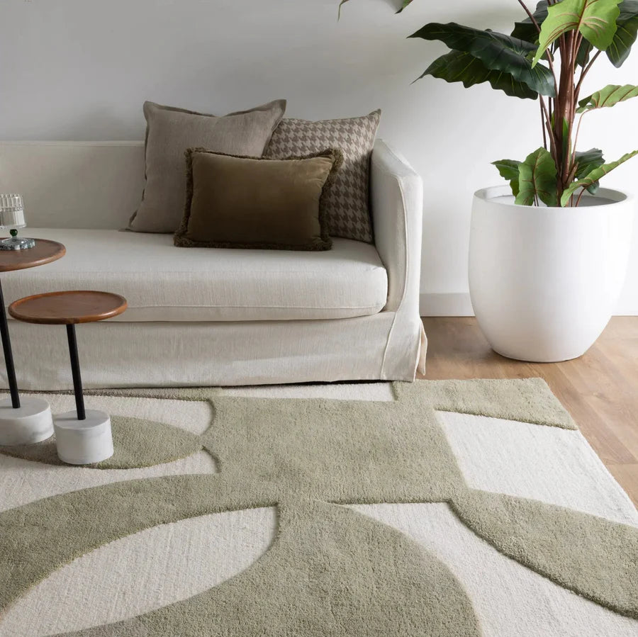 Lewis Ivory Green Wool Rug