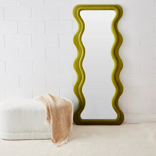 Rippled Velvet Full Length Floor Mirror Green