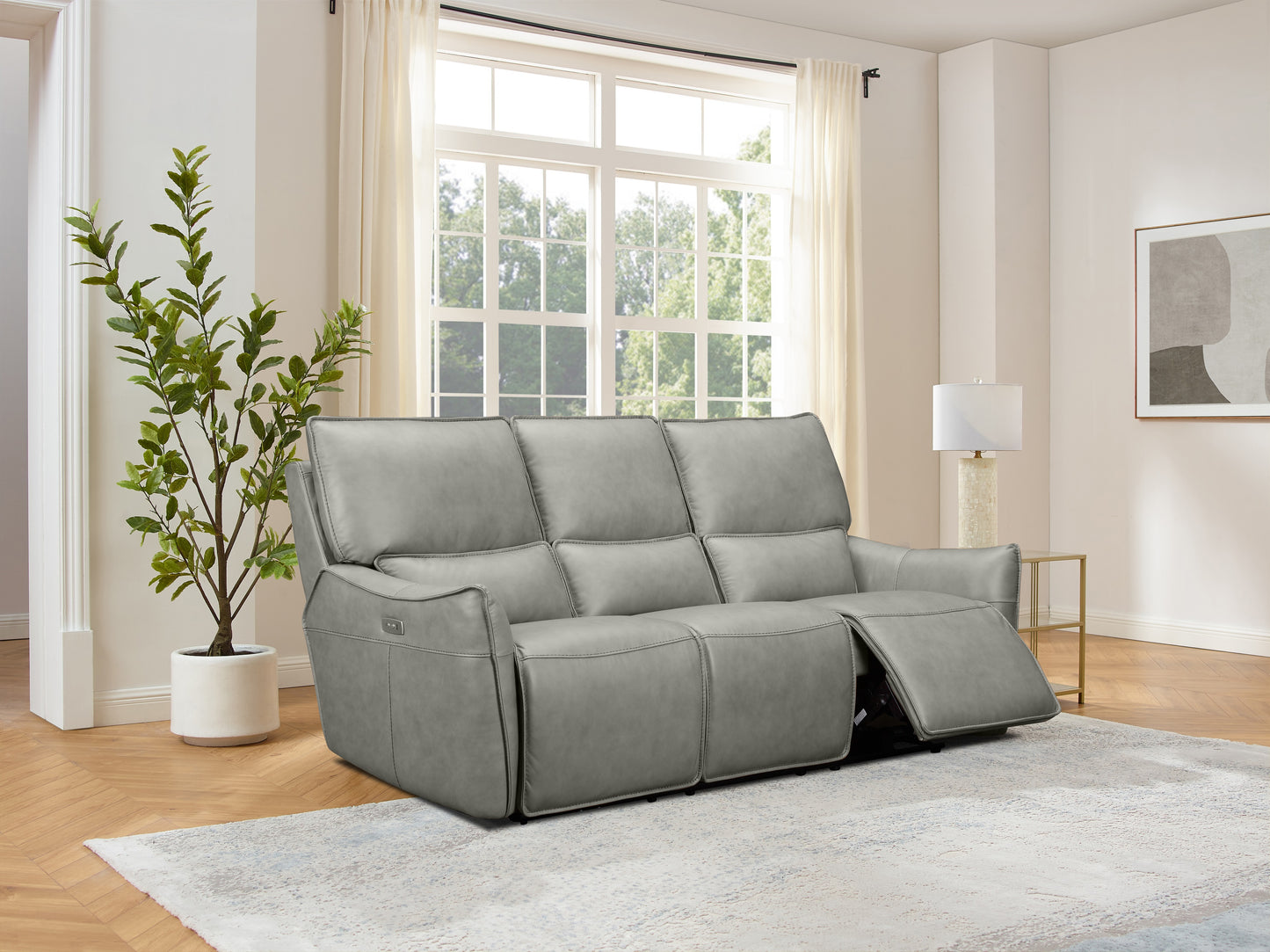 Seltos Grey Leather 3 Seater Electric Recliner