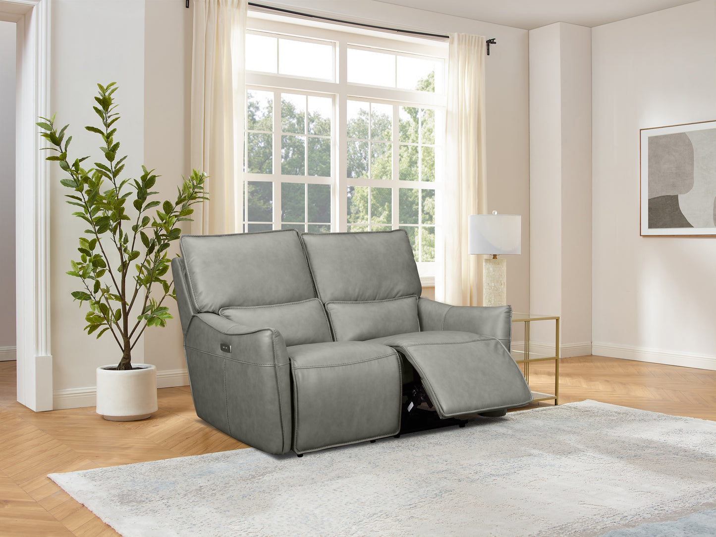 Seltos Grey Leather 2 Seater Electric Recliner