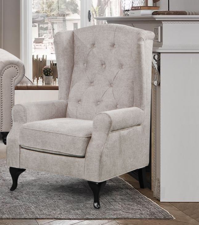 Taegon Beige Wing Chair With Studs