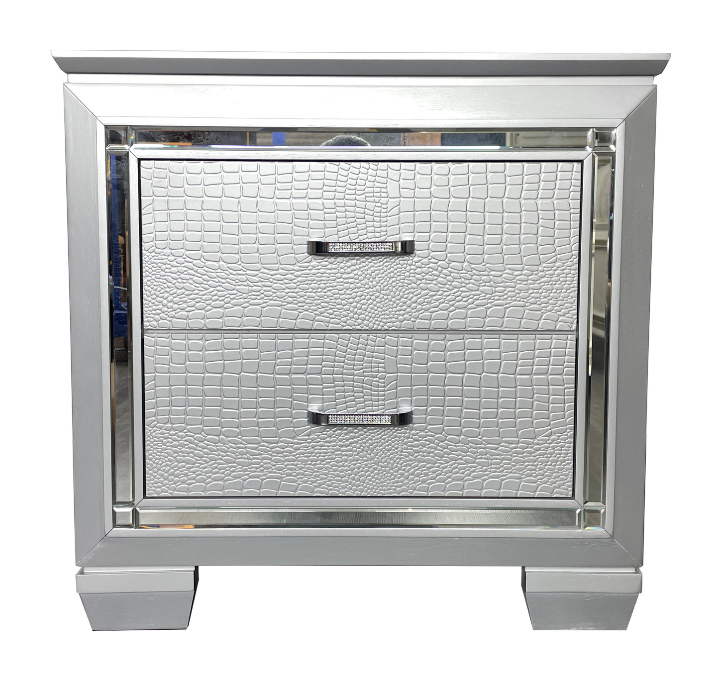 Veronica Silver 2 Drawer Bedside Table