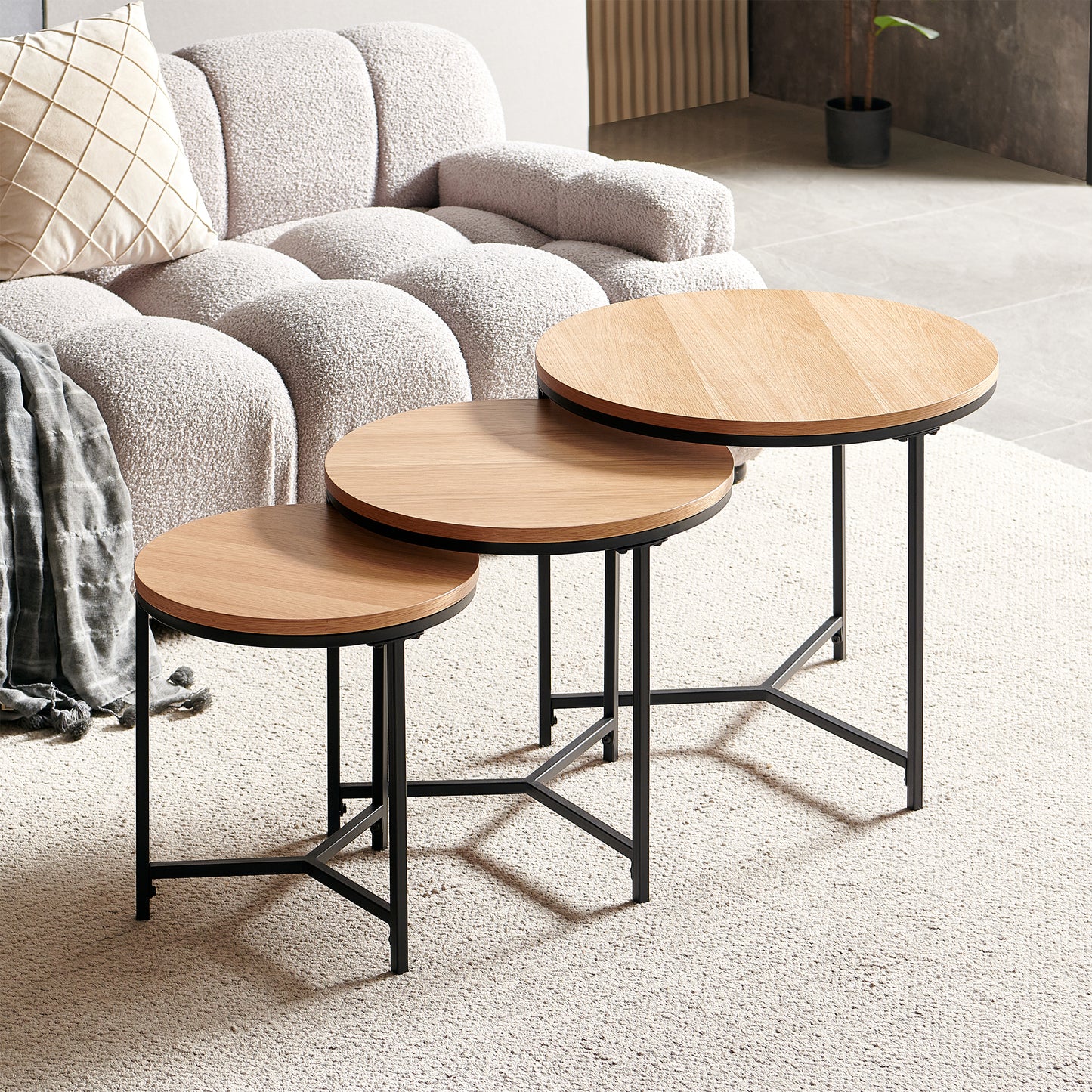 Ledora Oak/Black 3 Piece Coffee Table Set