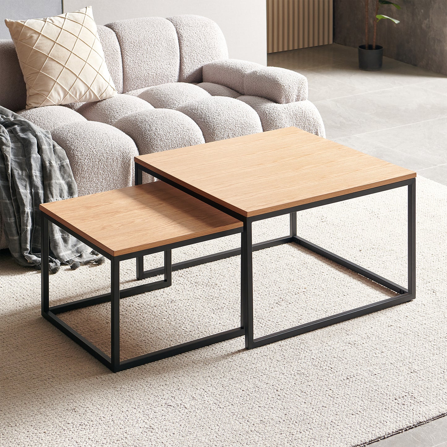 Vidal Oak/Black 2 Pieces Coffee Table Set