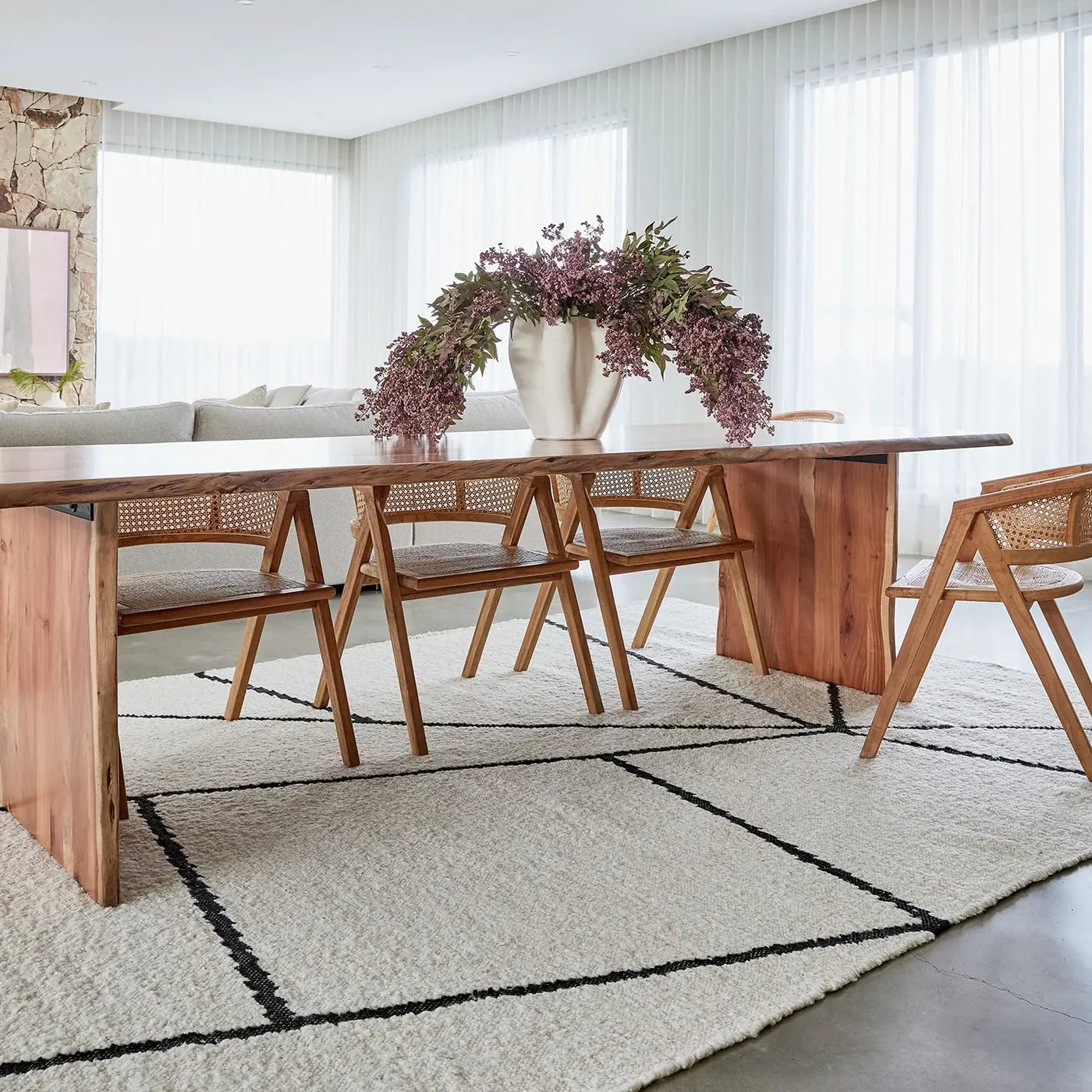 Westport   Ivory   Black   Boucle   Wool   Rug