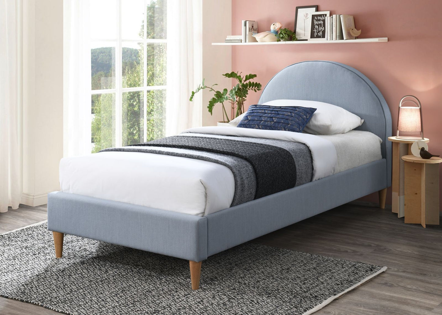Alix Blue Fabric Single Bed